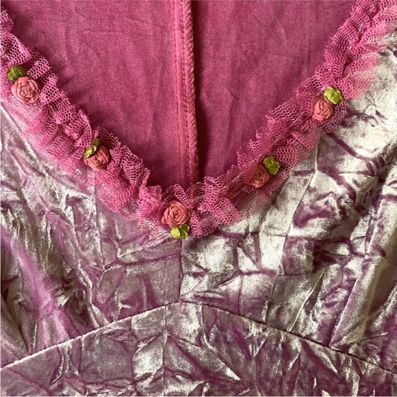RARE  pink velvet Vintage Betsey Johnson dress with mesh - Picture 5 of 11